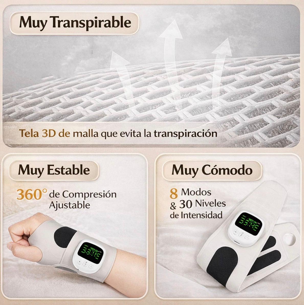 Handstim Pro-Masajeador eléctrico portatil con calor, ergonomico con 8 modos y 30 niveles